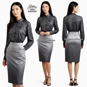 Banana Republic NWT limited edition gray satin shine pencil skirt w/ side slit